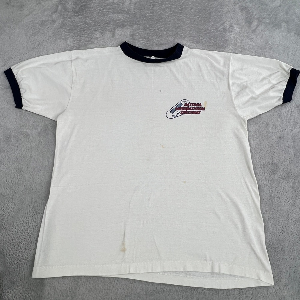 Vintage Daytona International Speedway Ringer T-Shirt Medium White Racing 90s